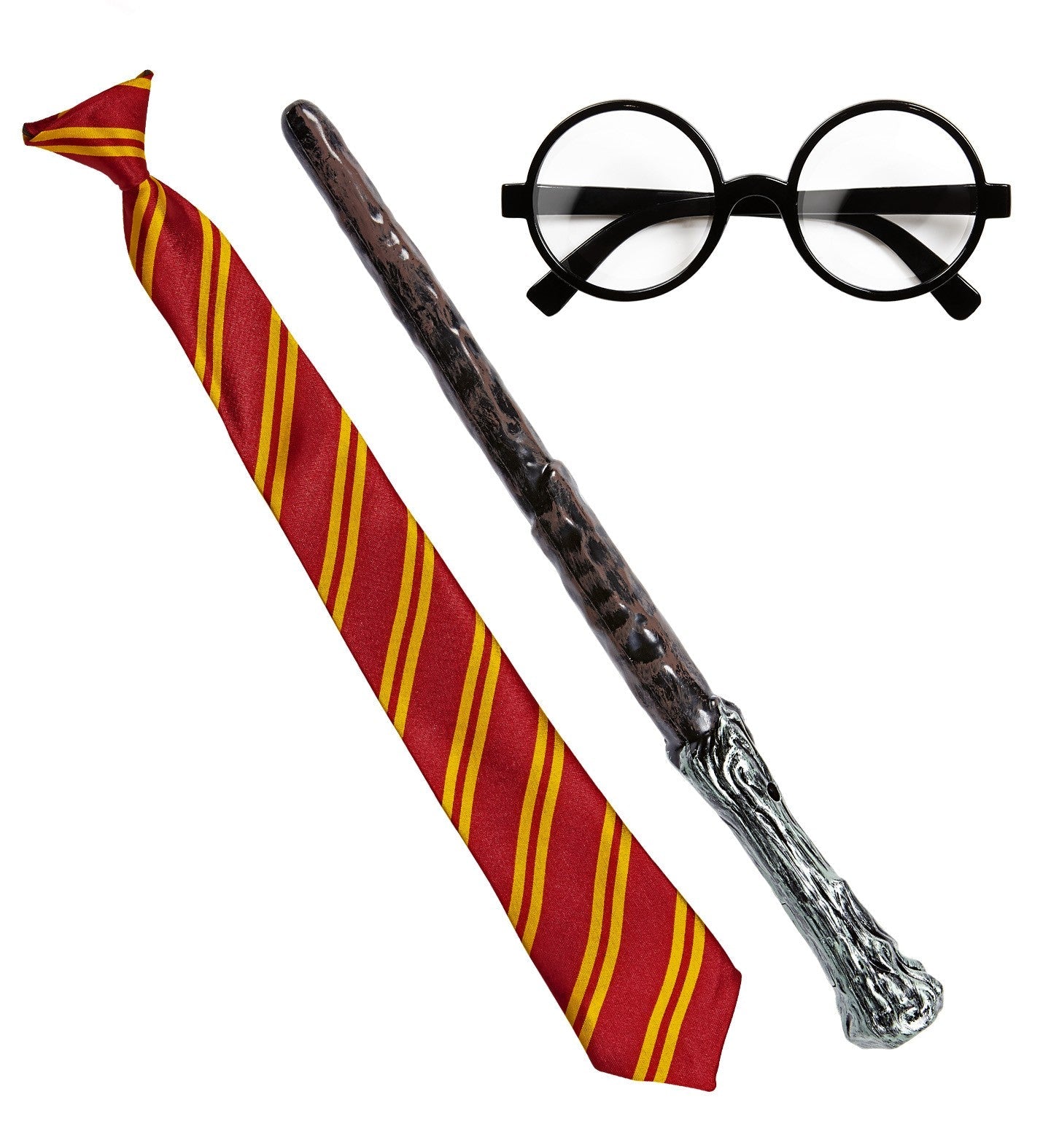 Set Apprenti Magicien Orange et jaune (lunettes rondes, cravate et baguette magique)