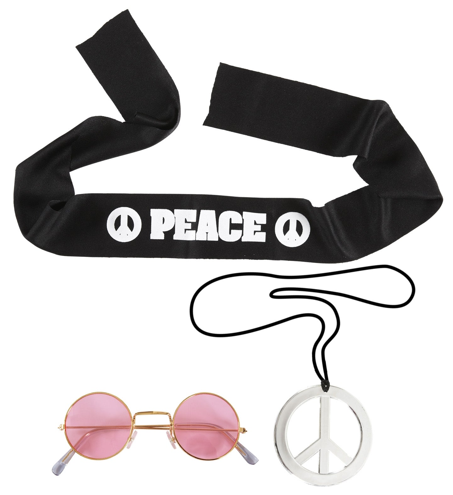 Set hippie avec bandeau, lunettes et collier