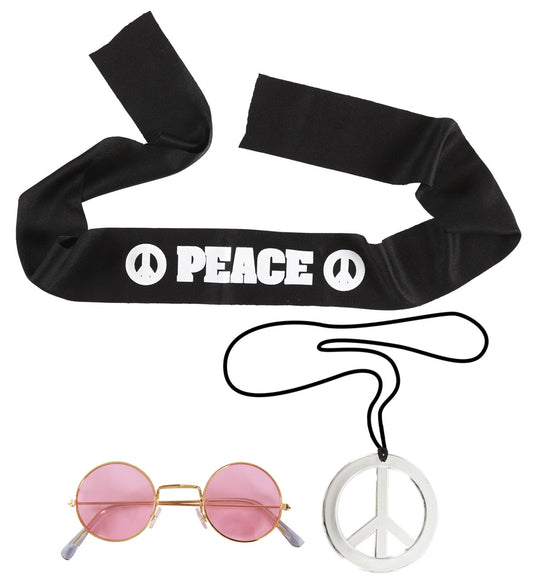 Set hippie avec bandeau, lunettes et collier