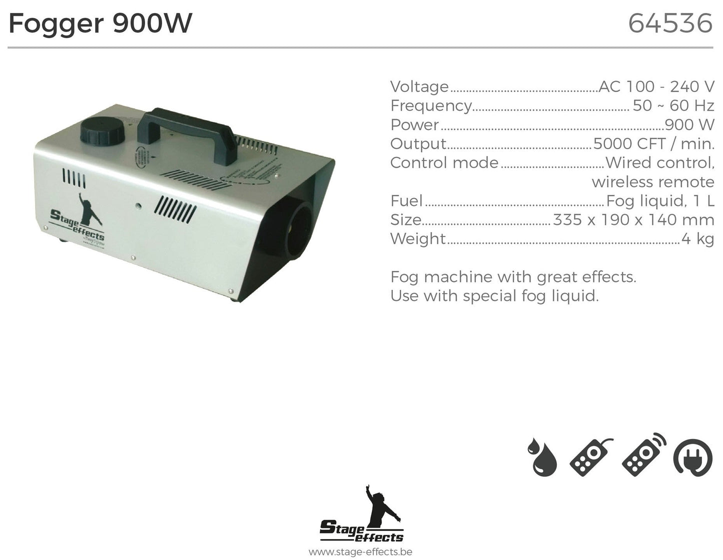 Machine à fumée 900 W avec télécommande Marque Stage Effect