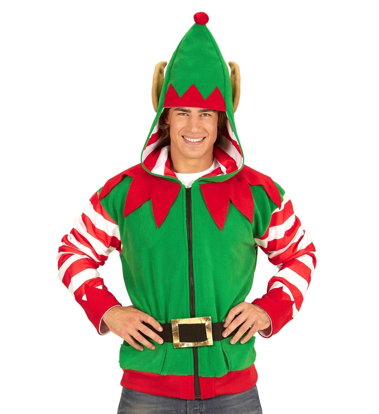 Polaire Lutin de Noël pour adulte (veste à capuche)