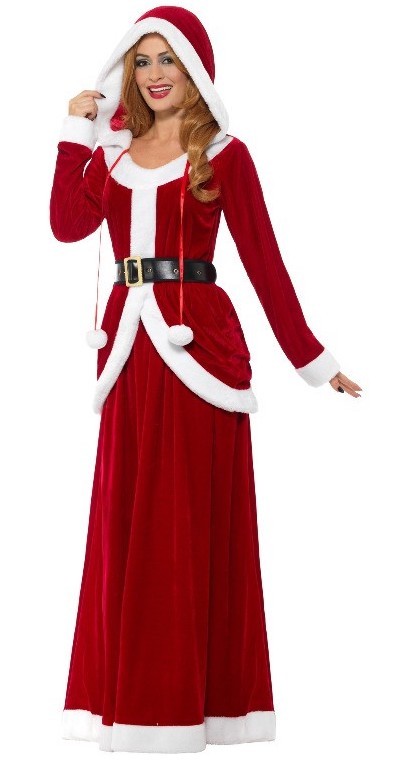 Déguisement Mère Noël, Rouge, Deluxe (robe avec capuche et ceinture noire)